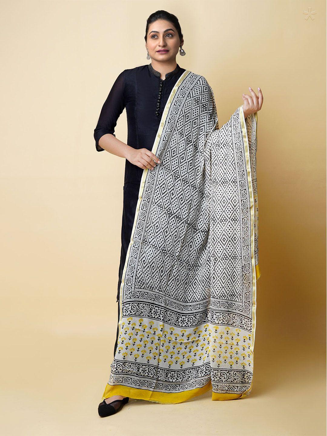 unnati silks ethnic motifs printed batik dupatta with zari