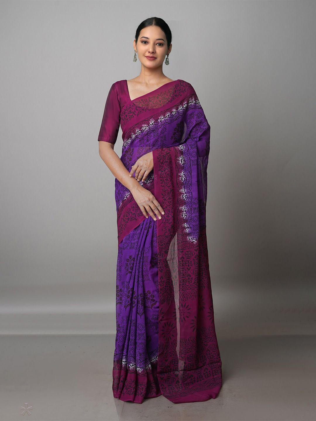 unnati silks ethnic motifs printed block print saree