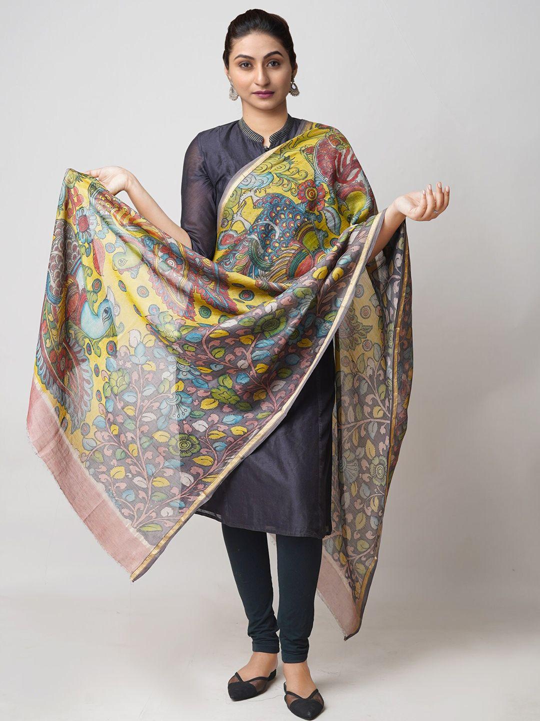 unnati silks ethnic motifs printed cotton silk kalamkari dupatta with zari