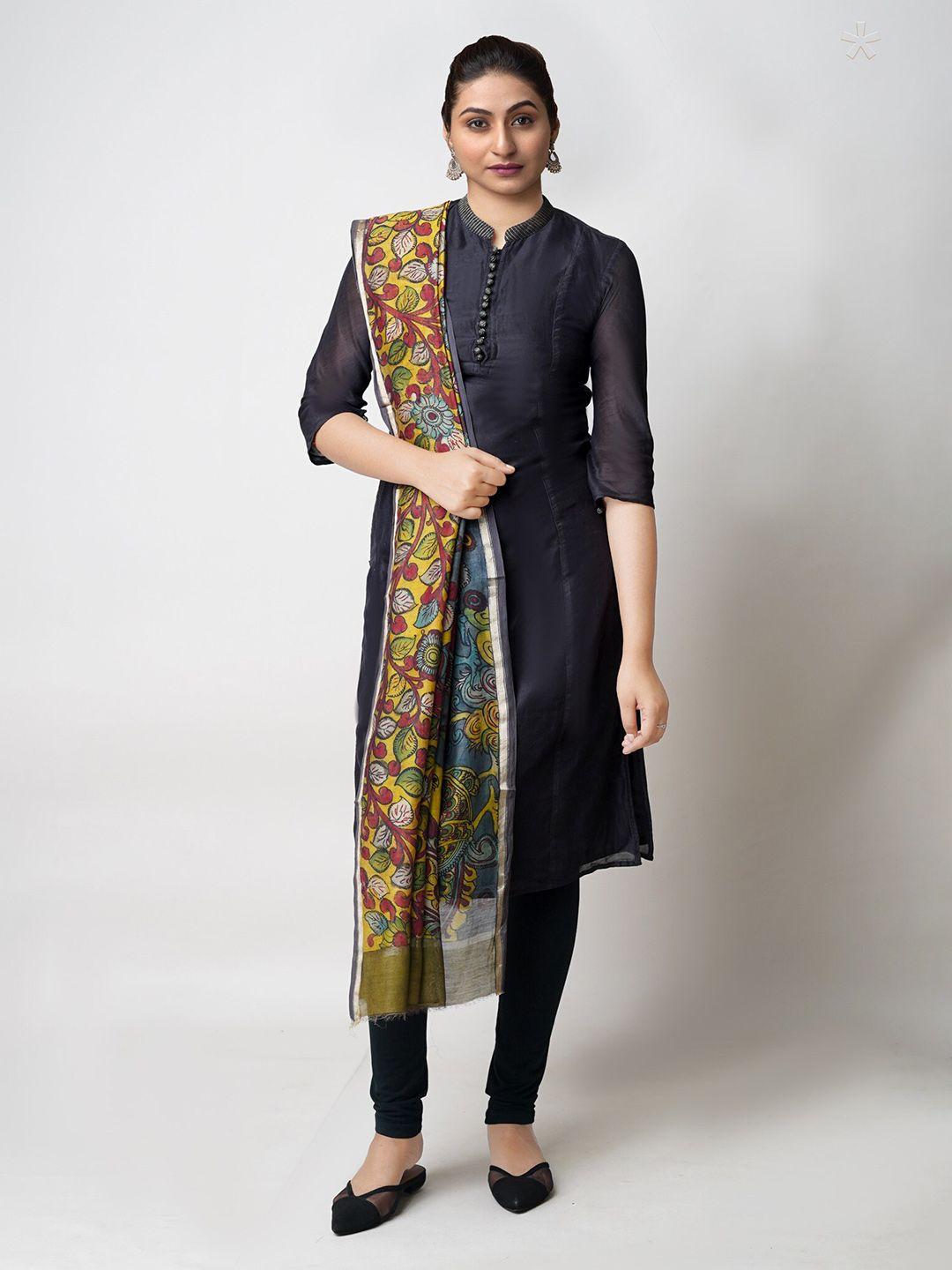 unnati silks ethnic motifs printed cotton silk kalamkari dupatta