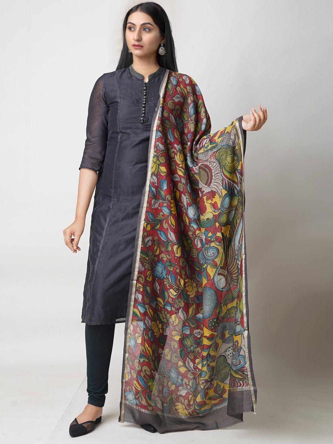 unnati silks ethnic motifs printed cotton silk kalamkari dupatta