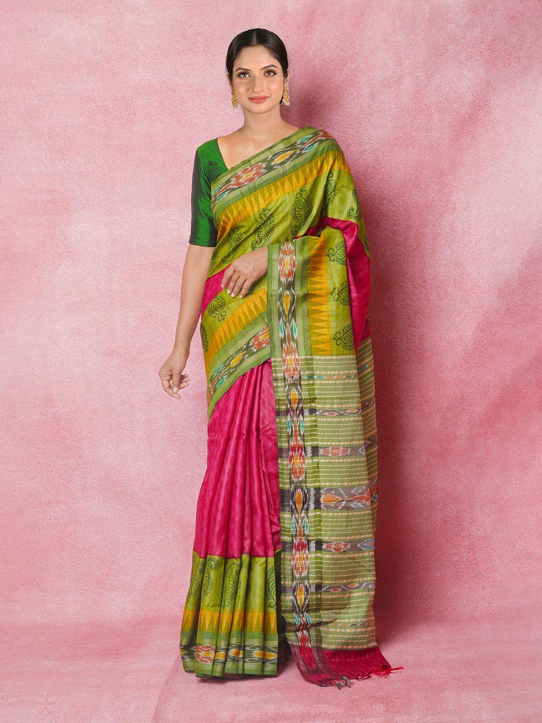 unnati silks ethnic motifs printed handloom pure silk tussar saree