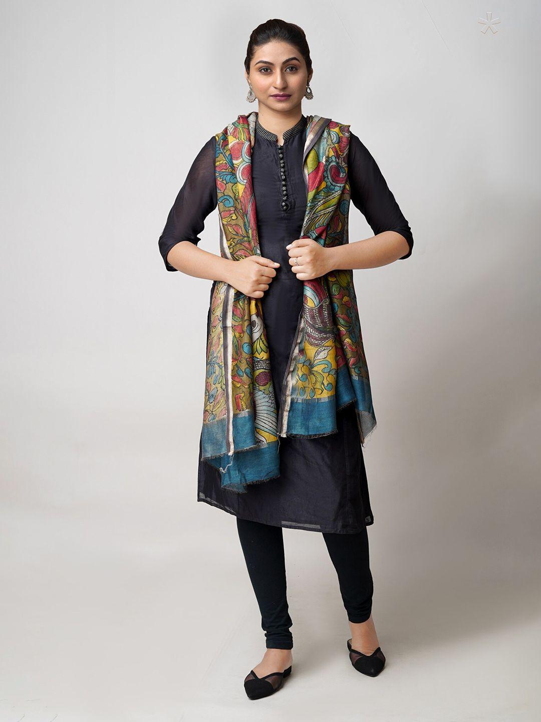 unnati silks ethnic motifs printed kalamkari cotton silk dupatta