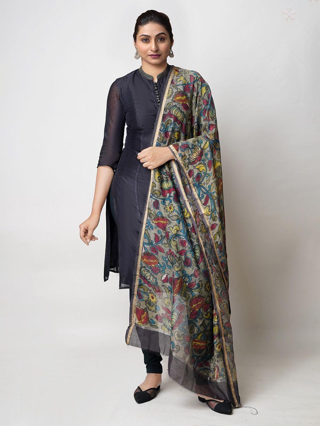 unnati silks ethnic motifs printed kalamkari zari cotton silk dupatta