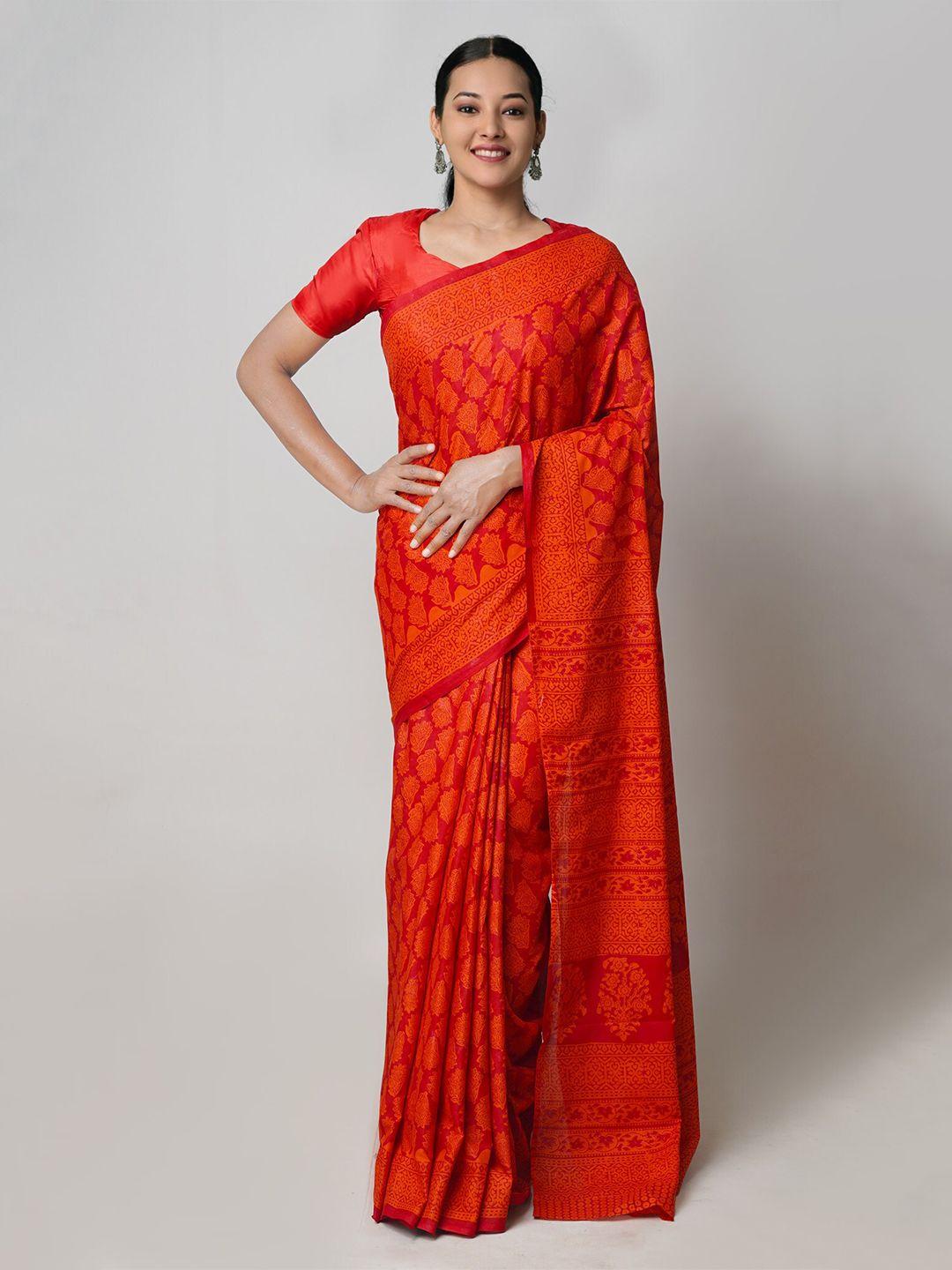 unnati silks ethnic motifs printed pure cotton block print saree