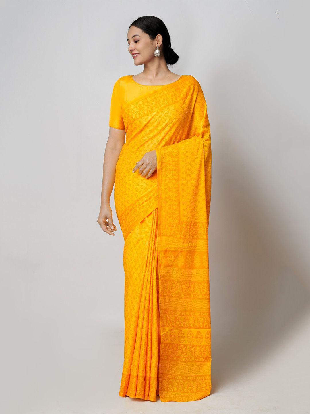 unnati silks ethnic motifs printed pure cotton block print saree