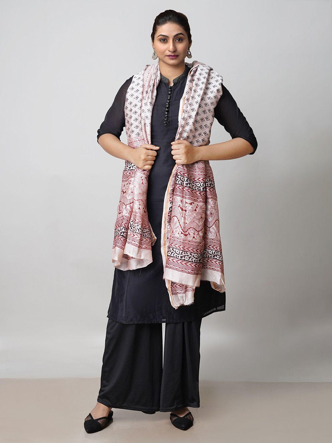 unnati silks ethnic motifs printed pure cotton dupatta with zari