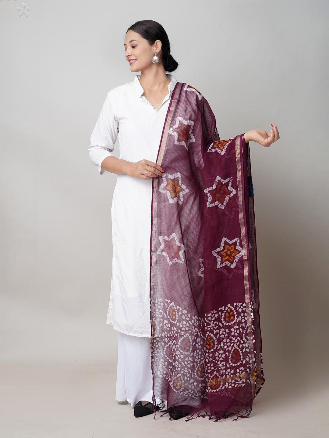 unnati silks ethnic motifs printed pure cotton zari batik dupatta