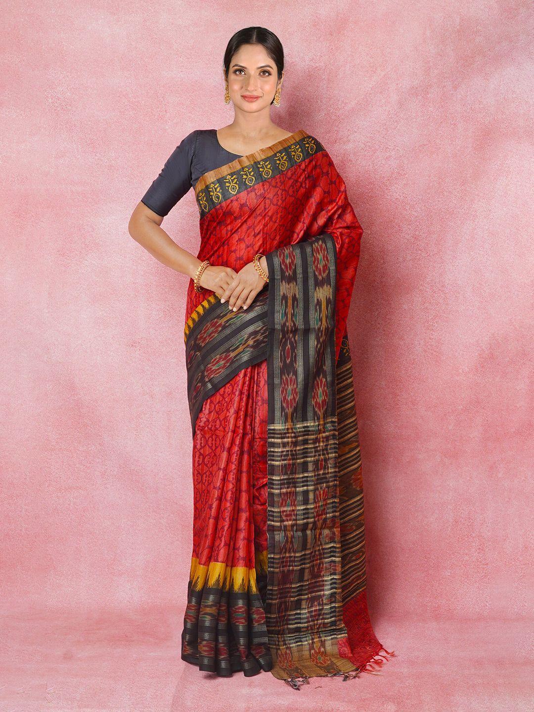 unnati silks ethnic motifs printed pure silk handloom tussar saree