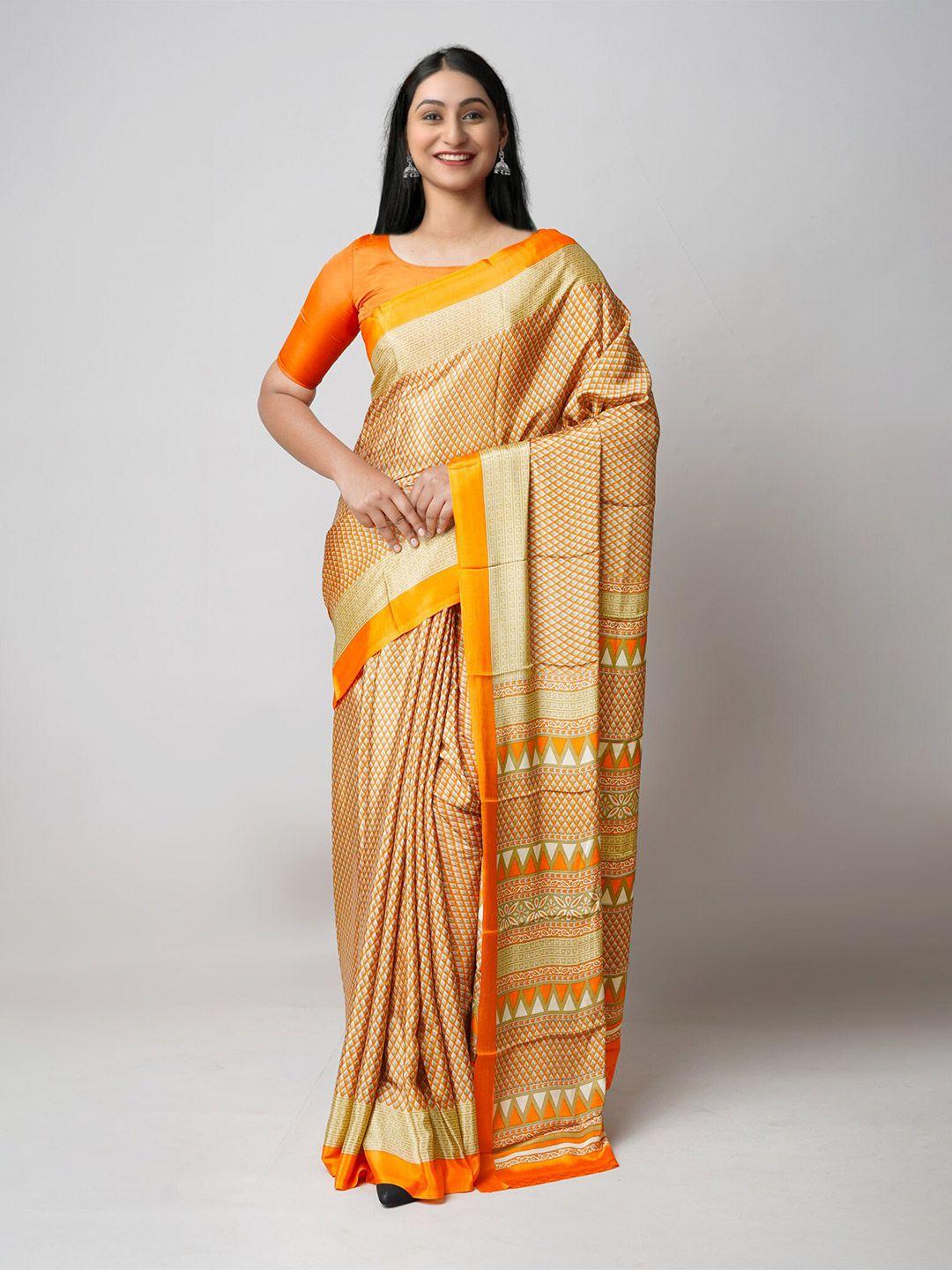 unnati silks ethnic motifs printed silk blend block print saree