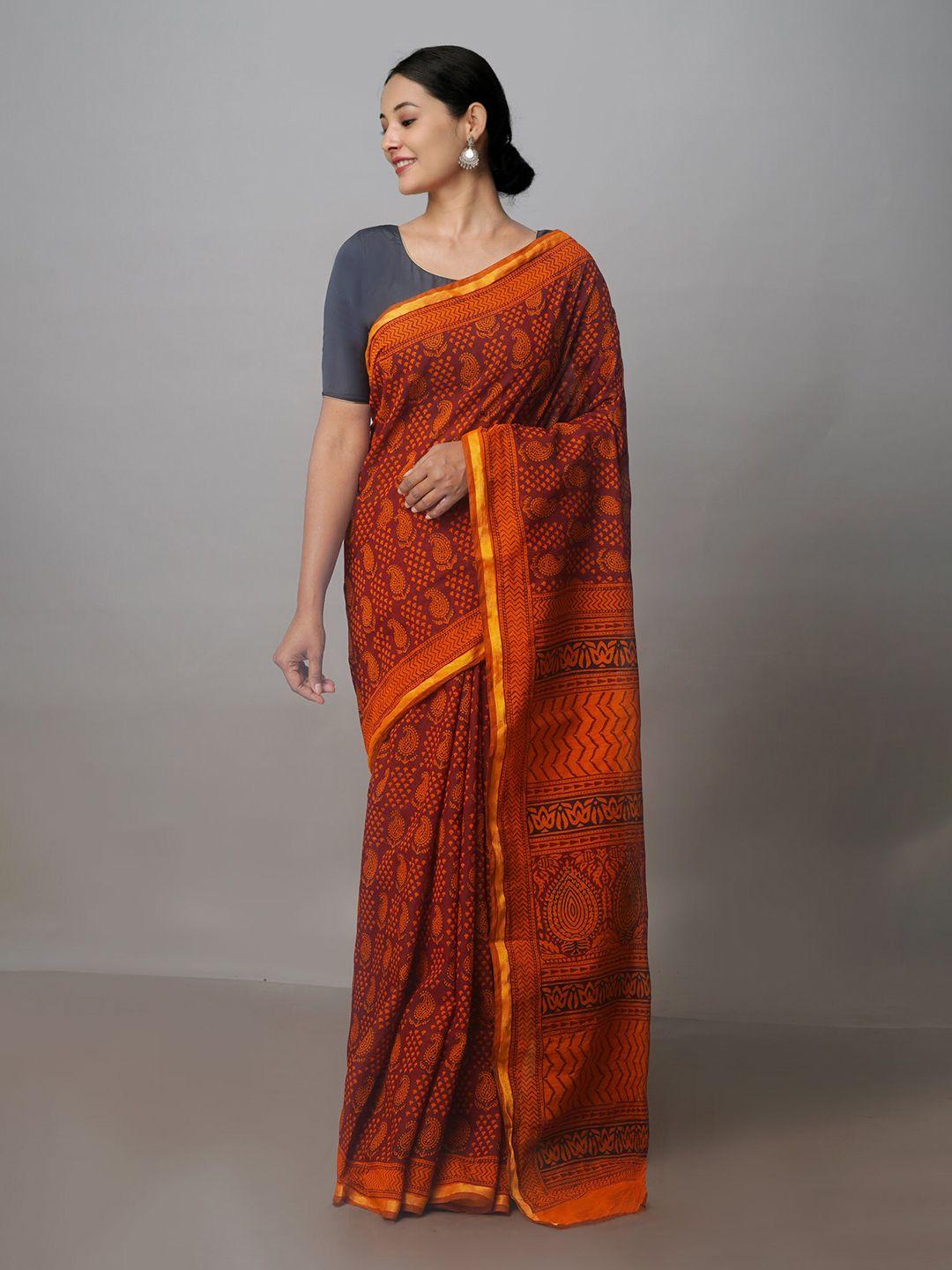 unnati silks ethnic motifs printed zari chanderi saree