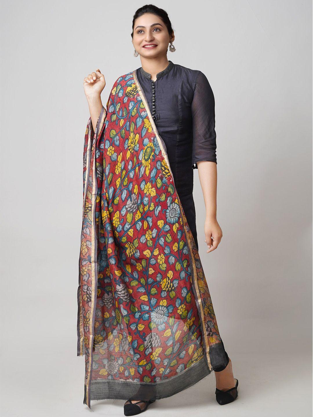 unnati silks ethnic motifs printed zari cotton silk kalamkari dupatta
