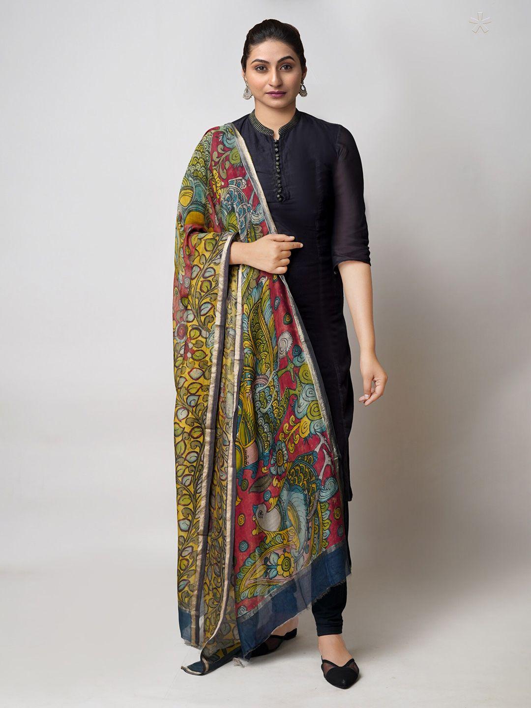 unnati silks ethnic motifs printed zari cotton silk kalamkari dupatta