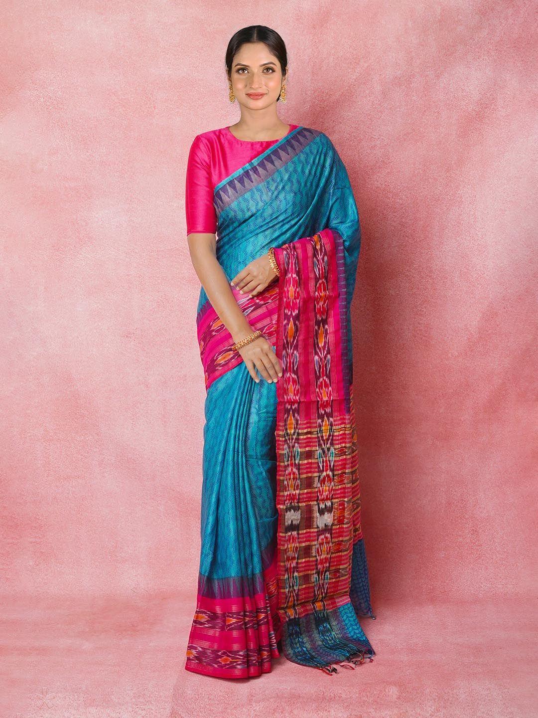 unnati silks ethnic motifs printed zari pure silk handloom tussar saree