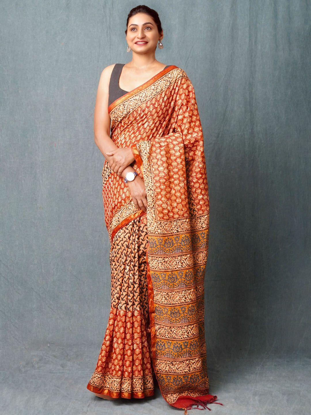 unnati silks ethnic motifs printed zari silk cotton handloom chanderi saree