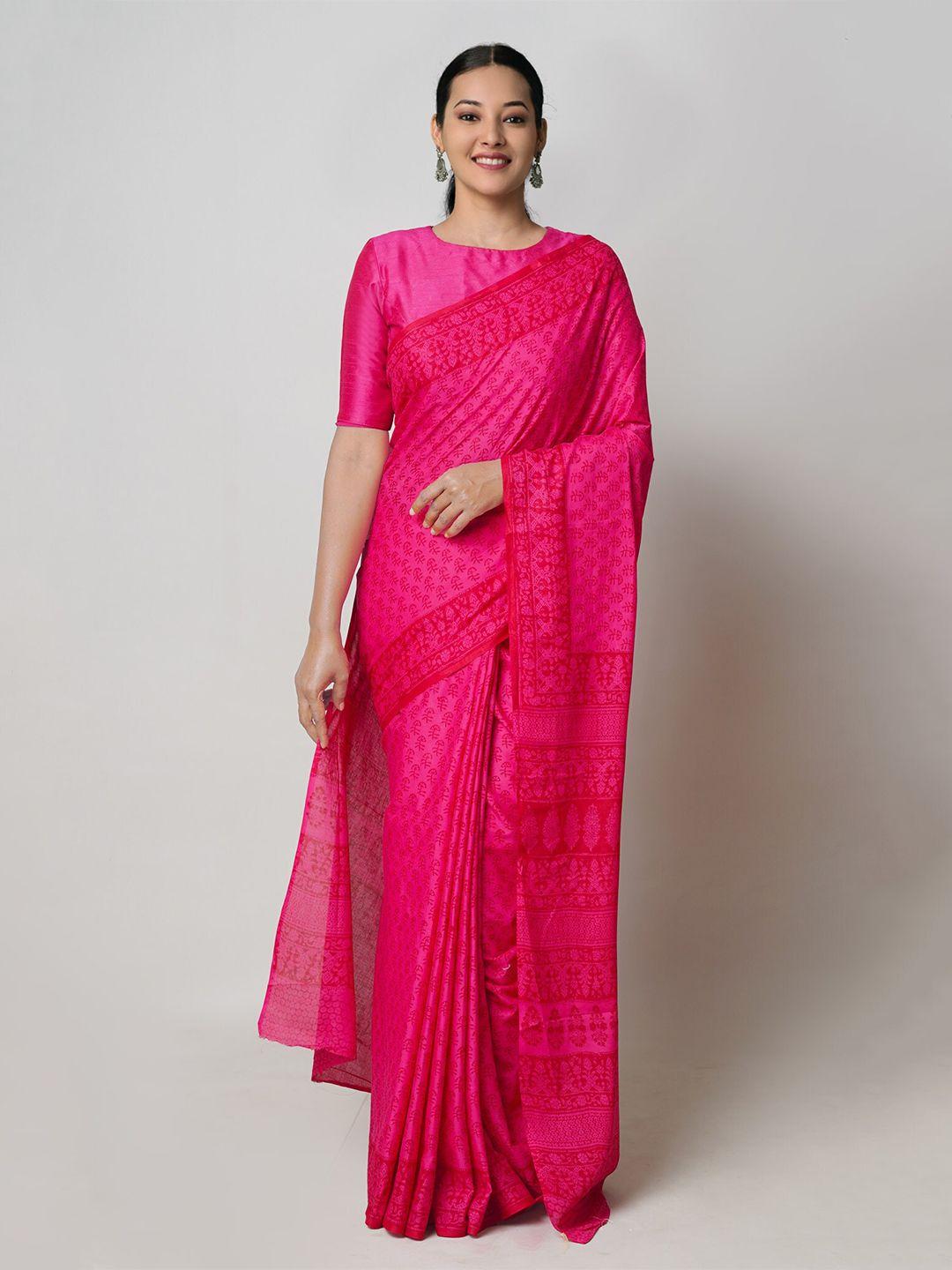 unnati silks ethnic motifs pure cotton block print saree