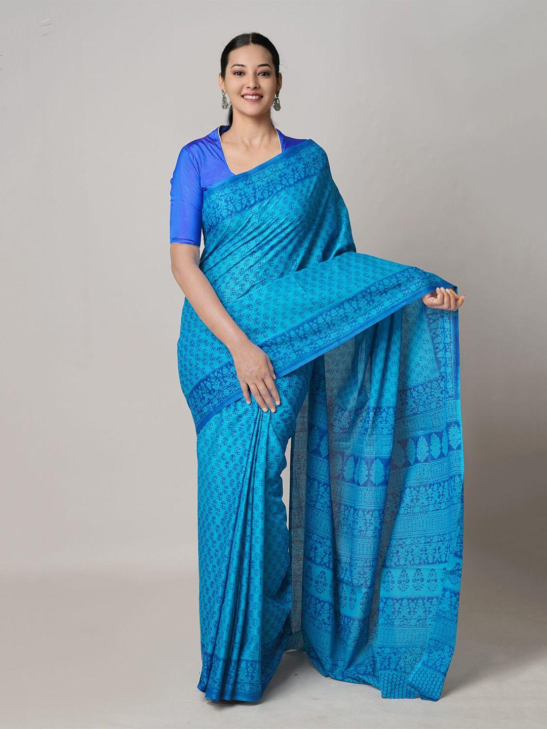 unnati silks ethnic motifs pure cotton block print saree