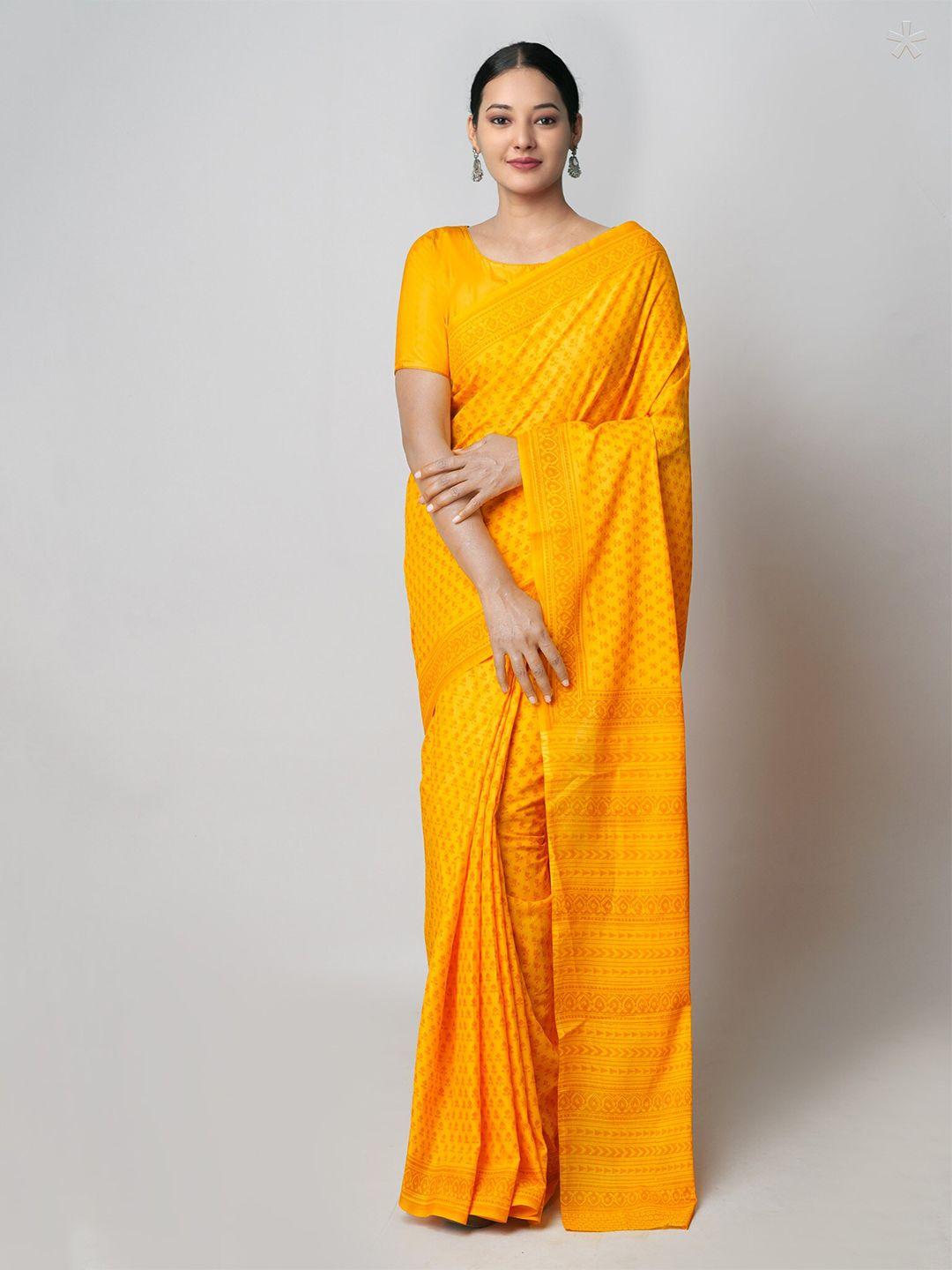 unnati silks ethnic motifs pure cotton block print saree