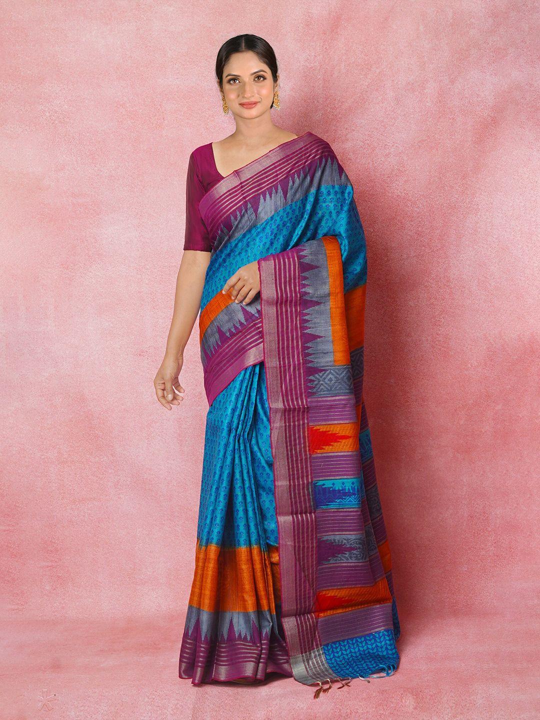unnati silks ethnic motifs pure silk handloom tussar saree