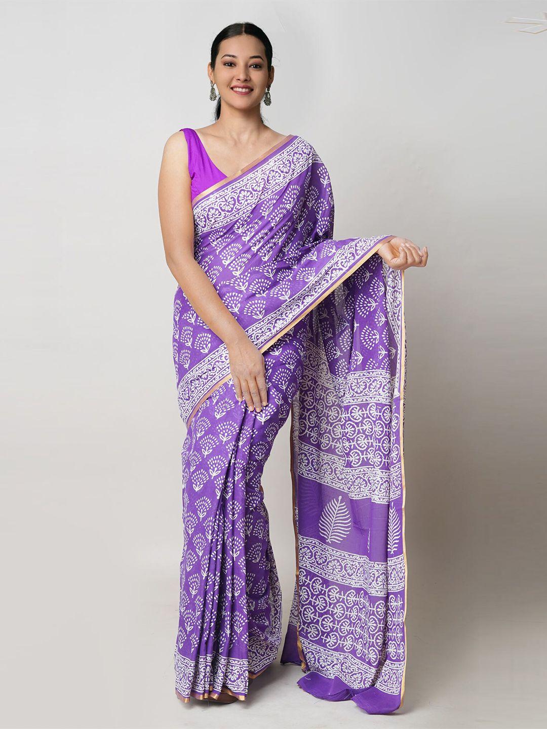 unnati silks ethnic motifs zari pure cotton block print saree