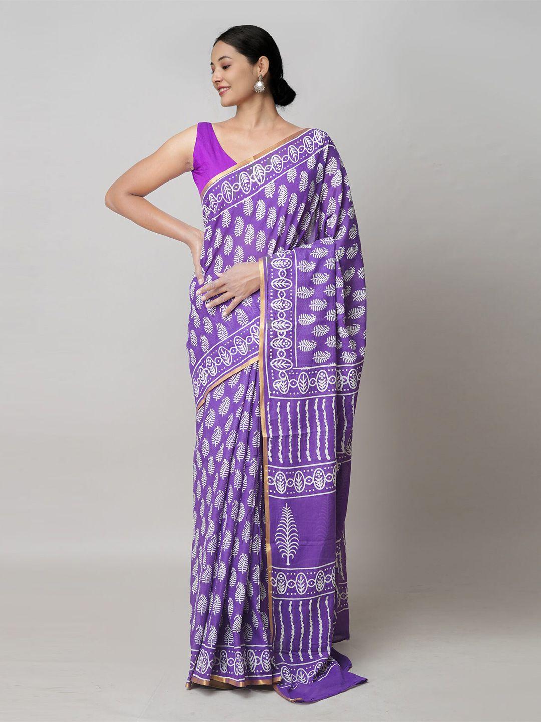 unnati silks ethnic motifs zari pure cotton block print saree