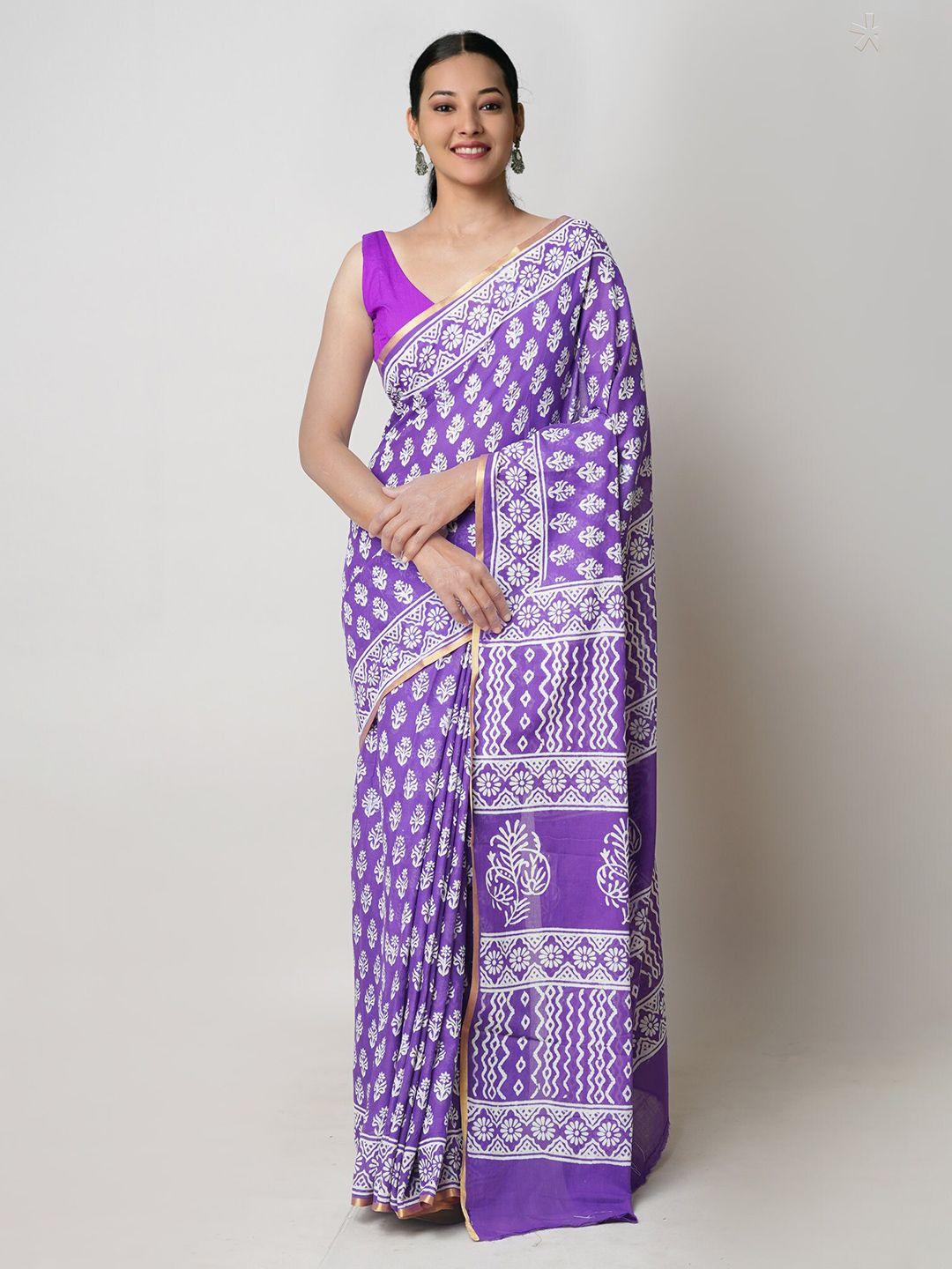 unnati silks ethnic motifs zari pure cotton handloom block print saree