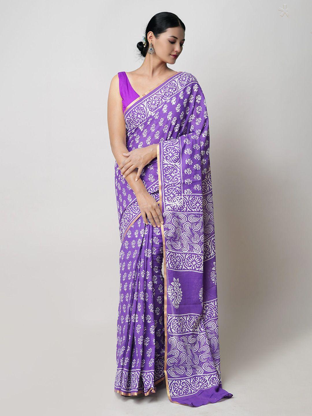 unnati silks ethnic motifs zari pure cotton handloom block print saree