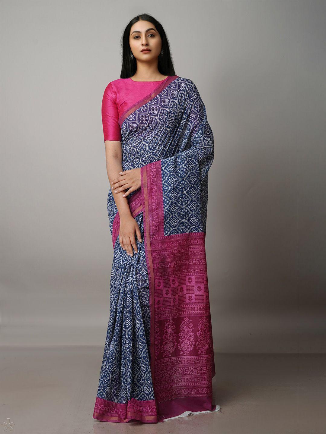 unnati silks ethnic printed zari silk cotton chanderi saree