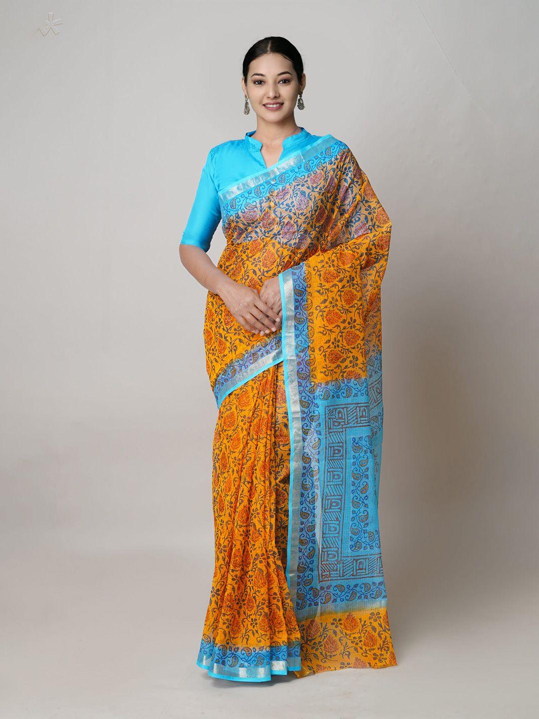 unnati silks floral motifs zari pure cotton kota saree