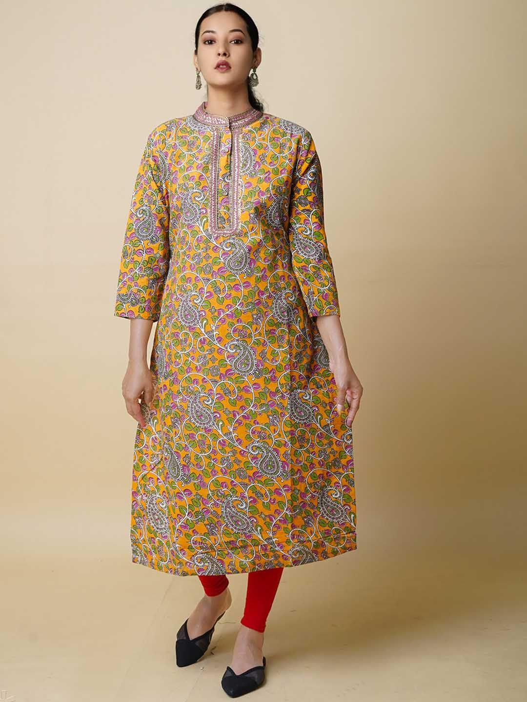 unnati silks floral printed cotton handloom kurta