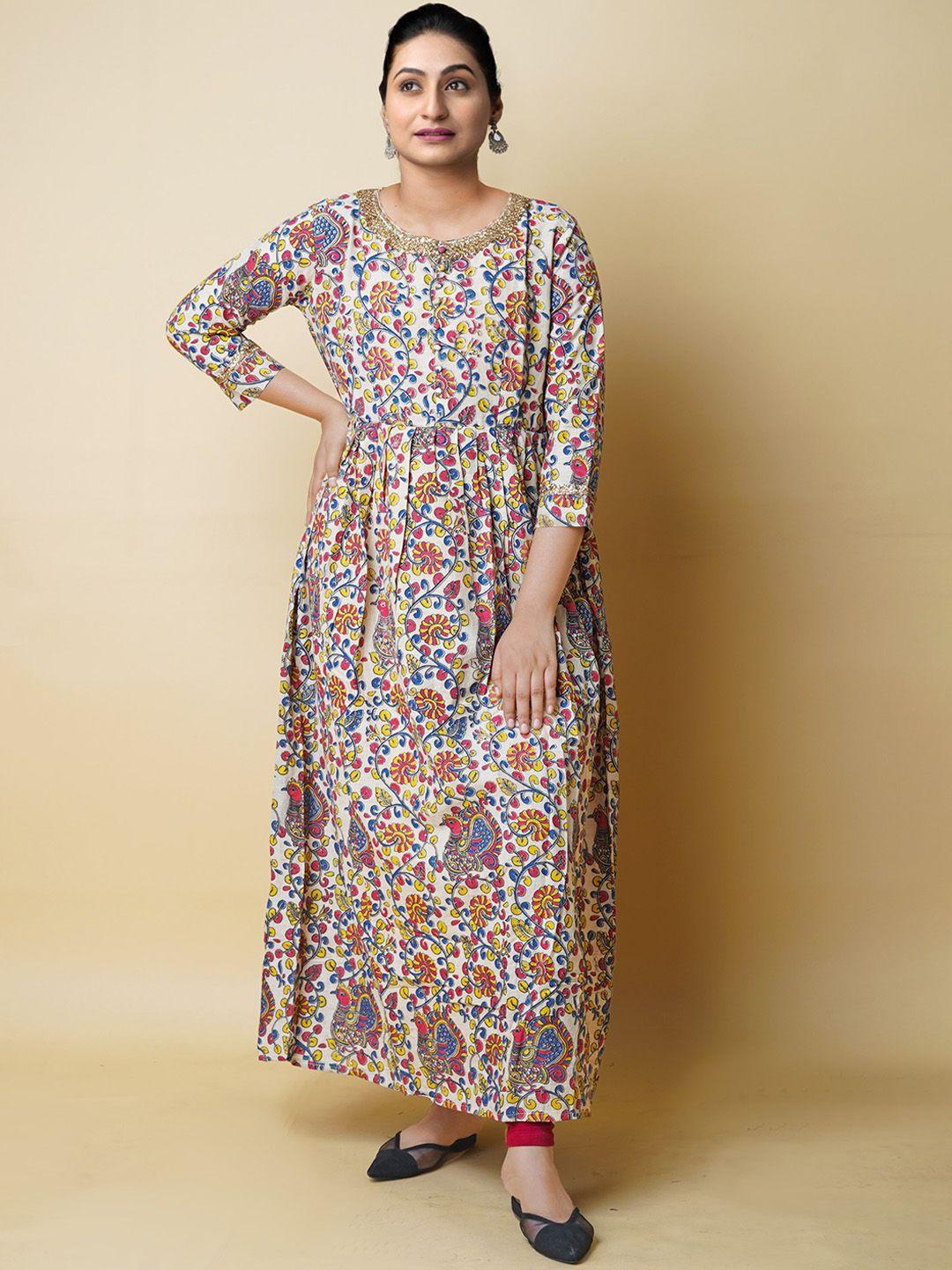 unnati silks floral printed round neck kurta