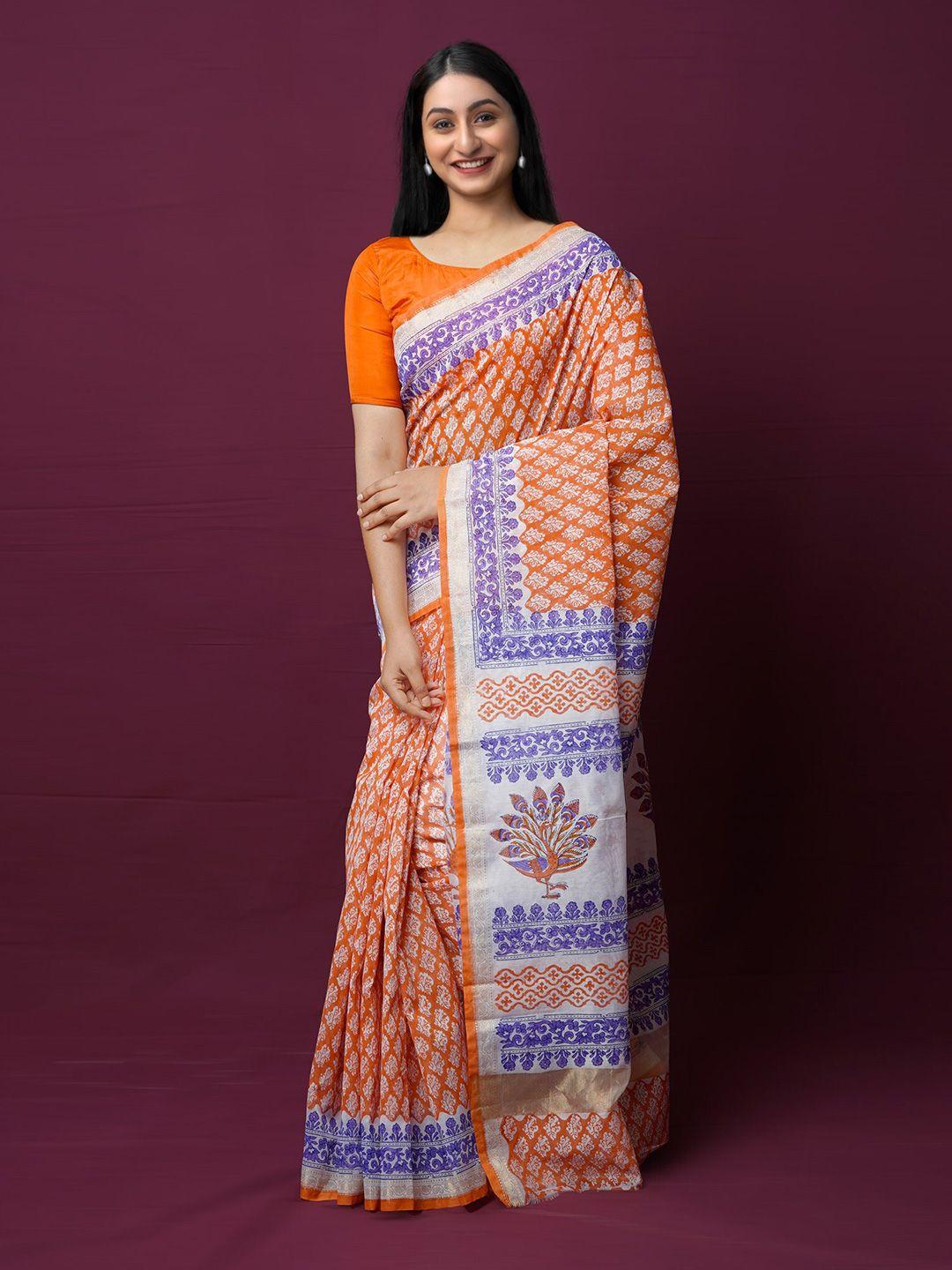 unnati silks floral printed silk cotton chanderi saree