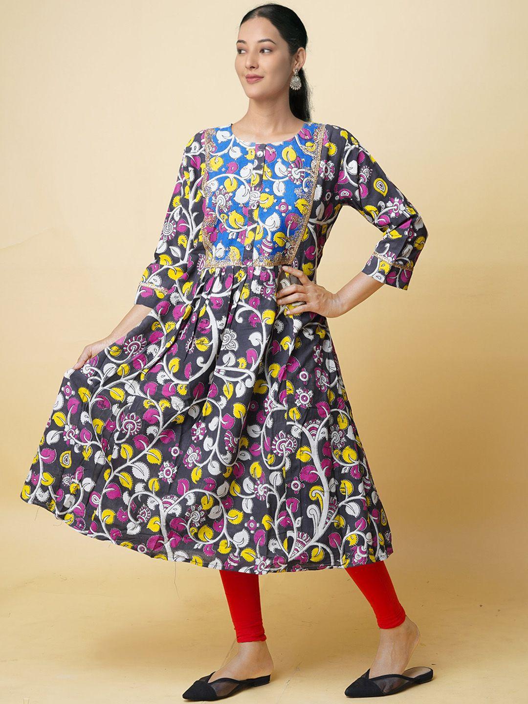 unnati silks floral printed thread work handloom kurta