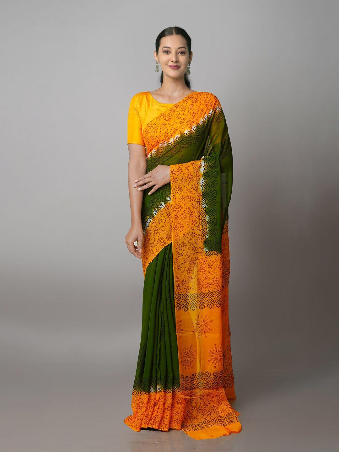 unnati silks floral silk blend block print saree