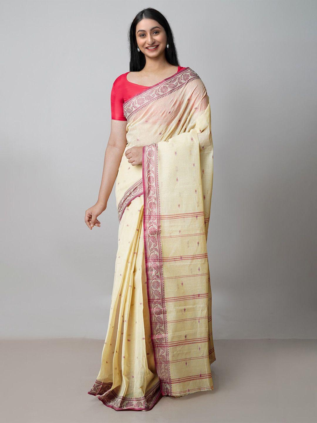 unnati silks floral woven design pure cotton taant saree