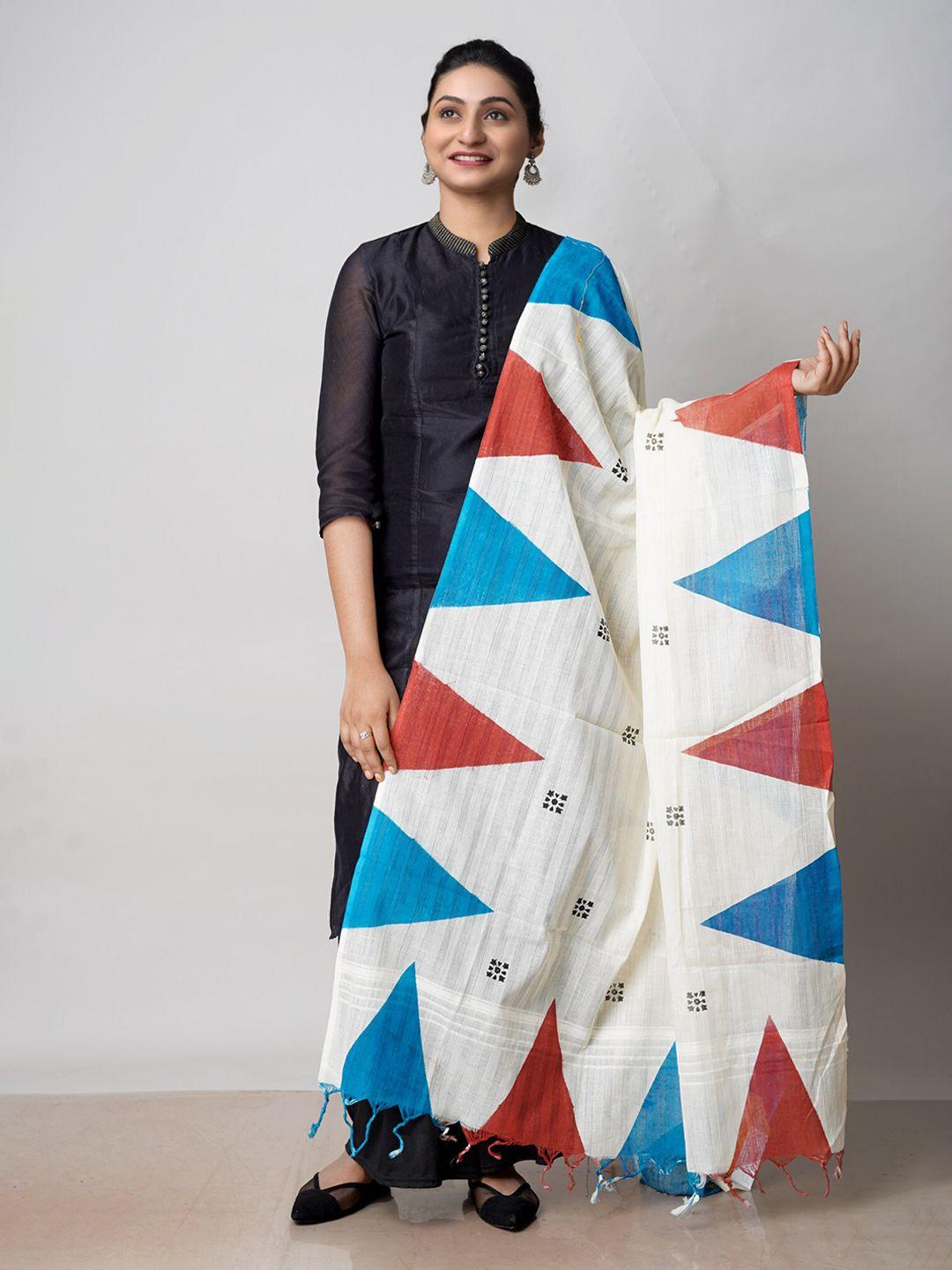 unnati silks geometric block printed pure cotton dupatta