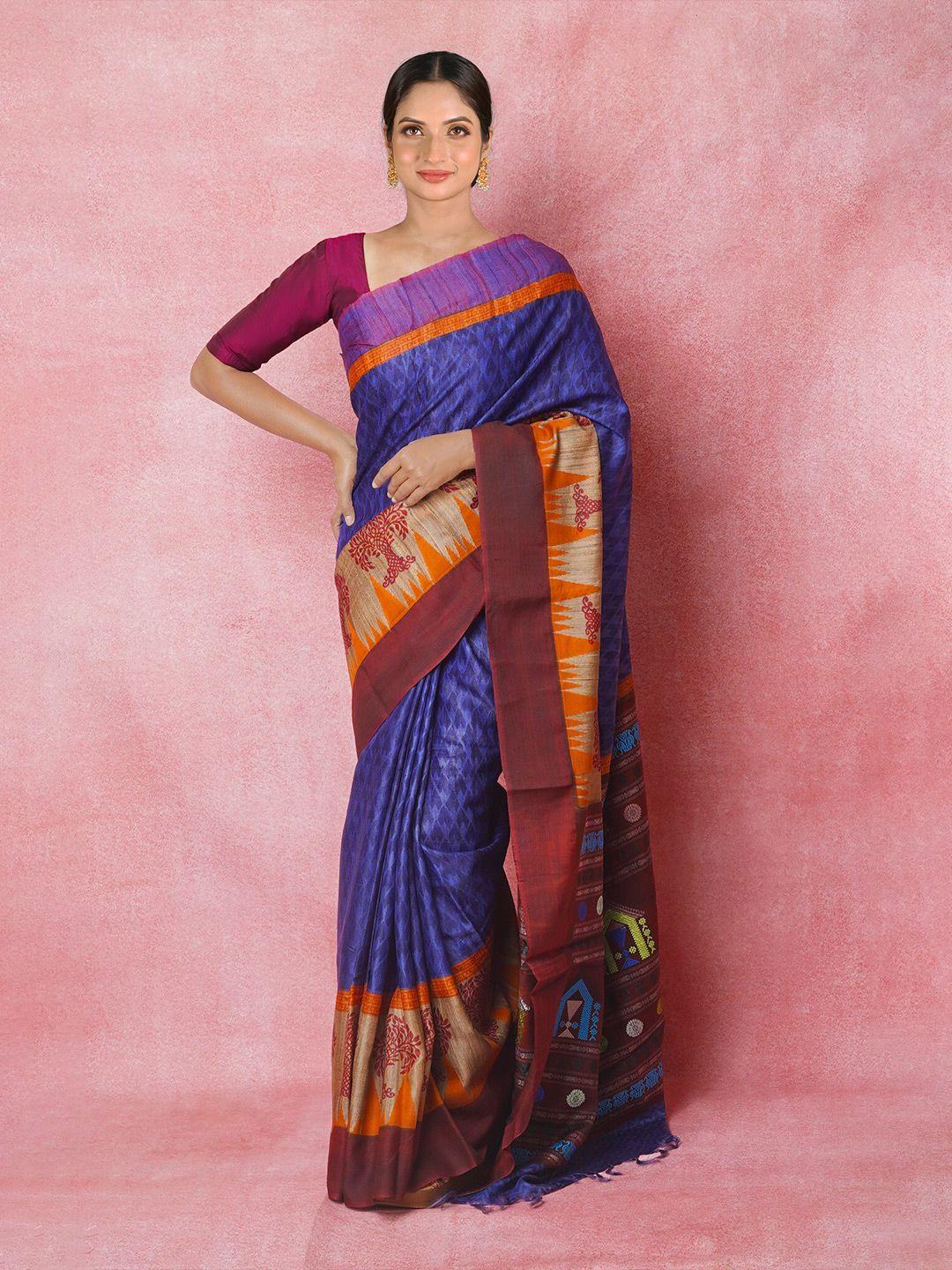 unnati silks geometric printed pure silk handloom tussar saree