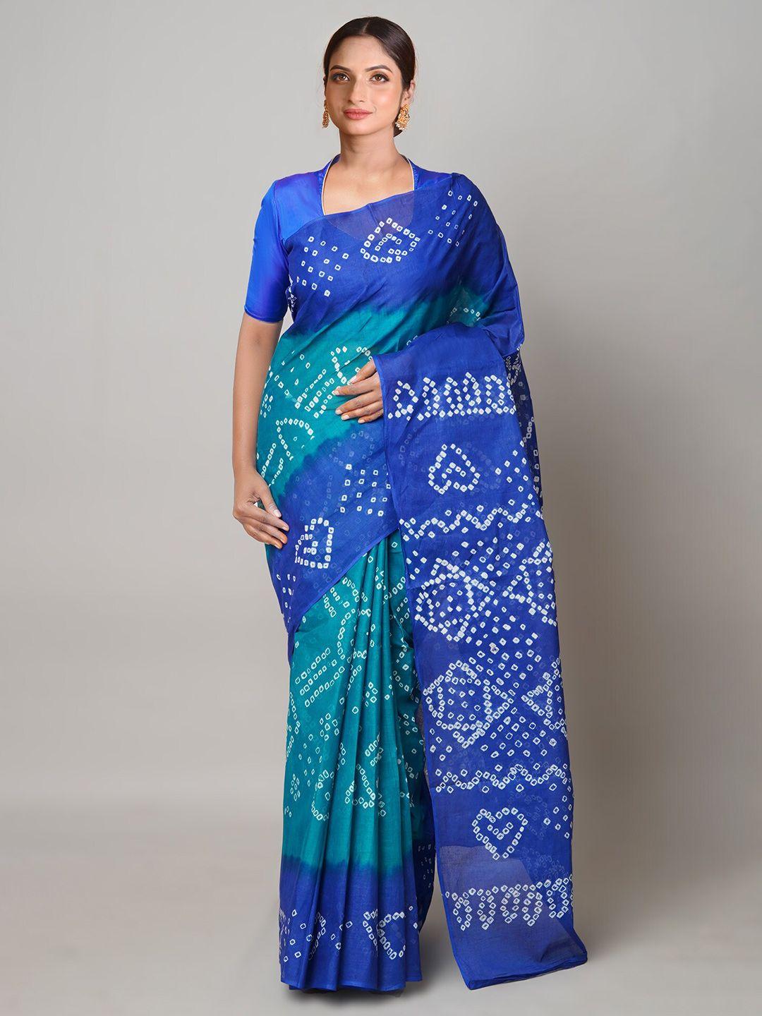 unnati silks green & blue bandhani pure cotton handloom bandhani saree