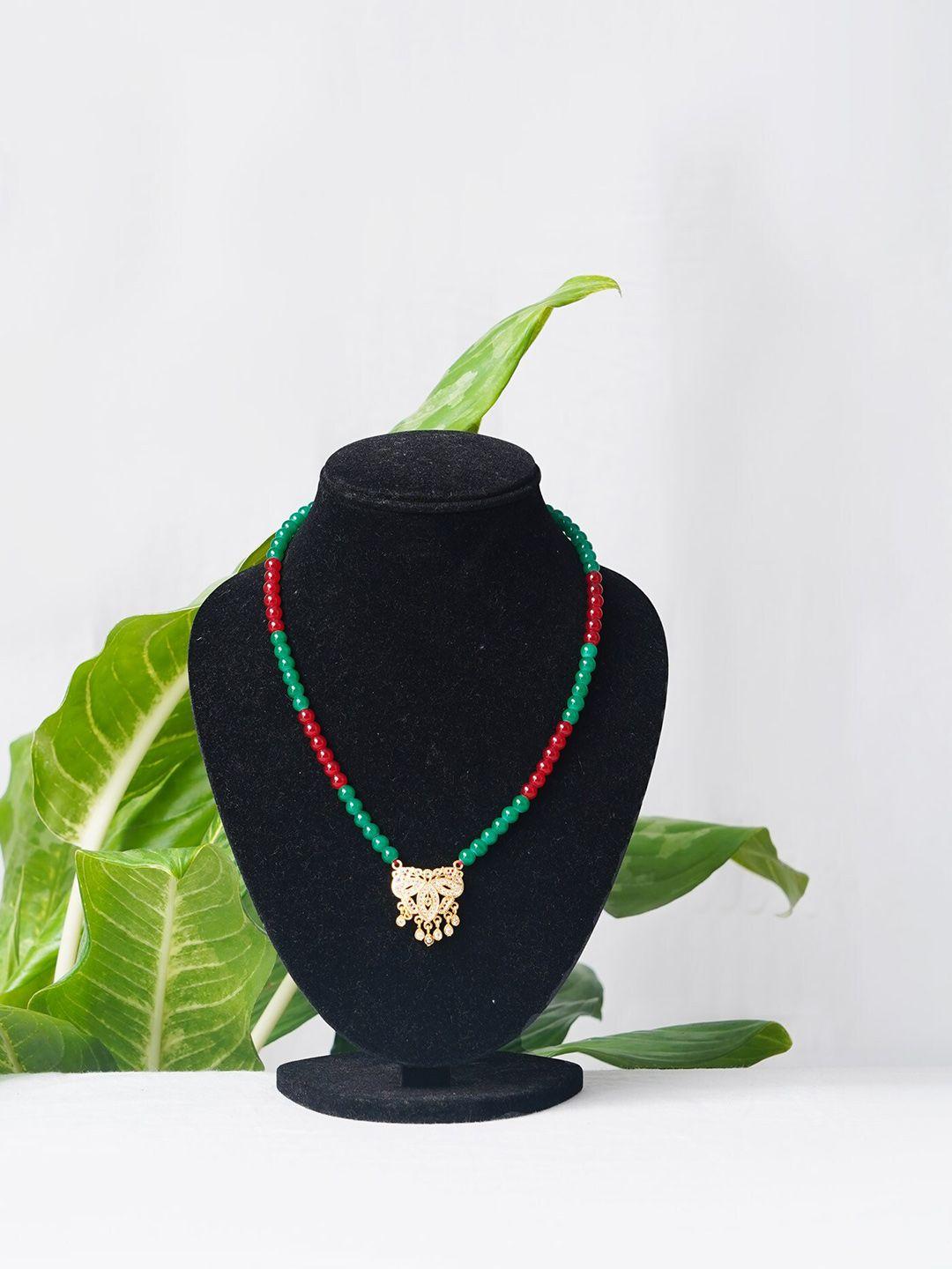 unnati silks green & red gold-plated necklace