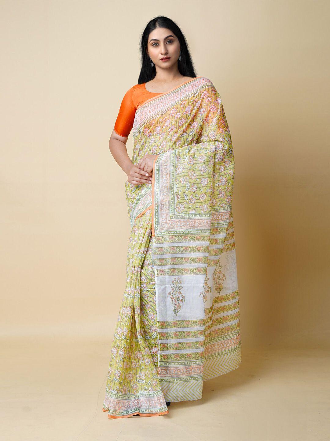 unnati silks green & white ethnic motifs pure cotton kota saree