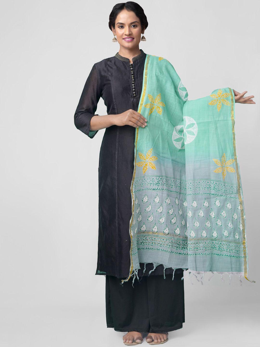 unnati silks green & white printed dupatta