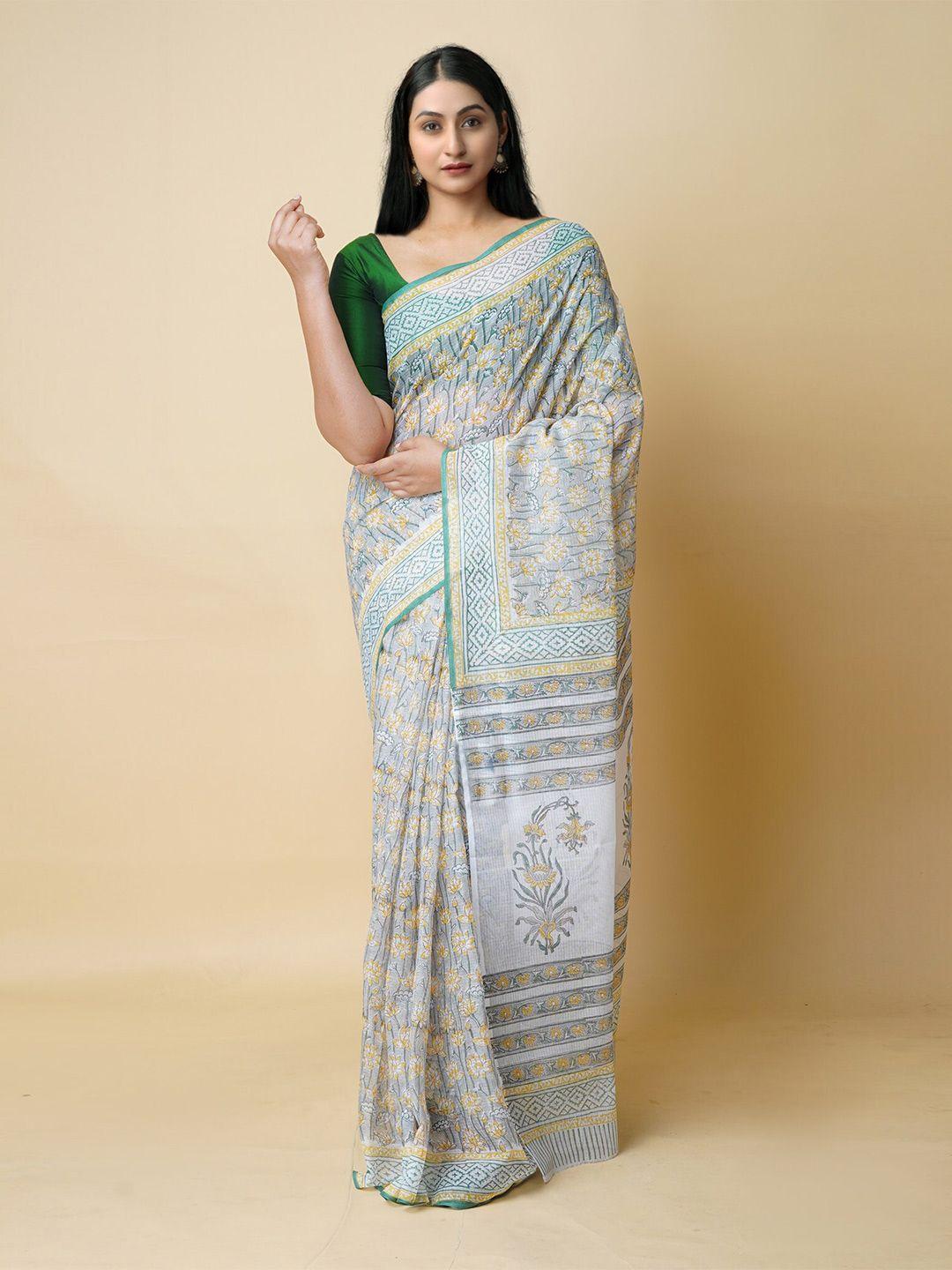 unnati silks grey & white ethnic motifs pure cotton kota saree