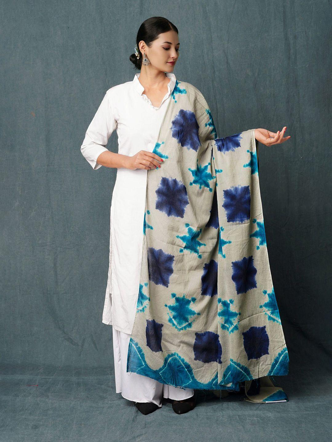 unnati silks grey printed pure cotton tie and dye dupatta