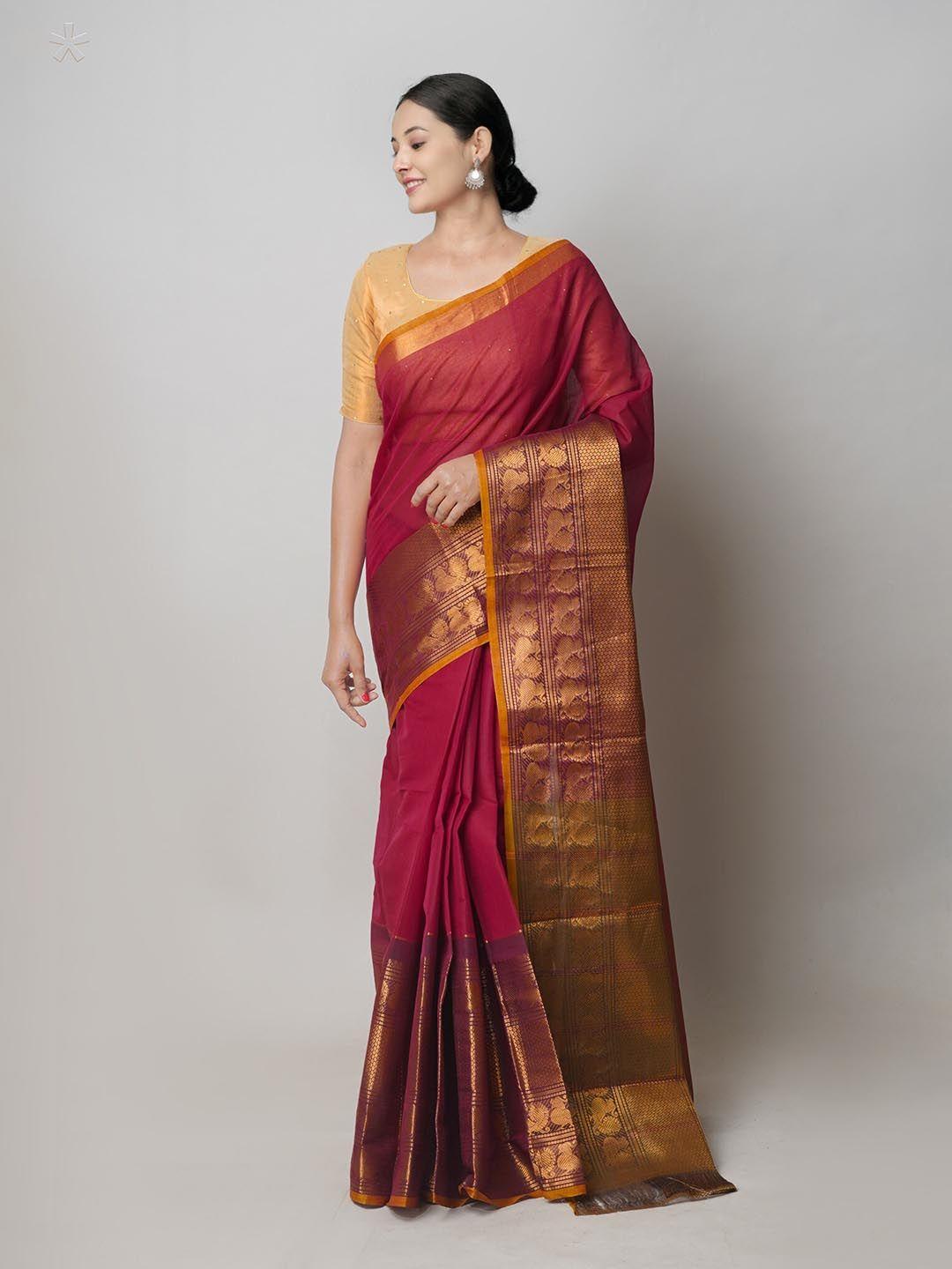 unnati silks maroon woven design pure cotton handloom narayan peth saree