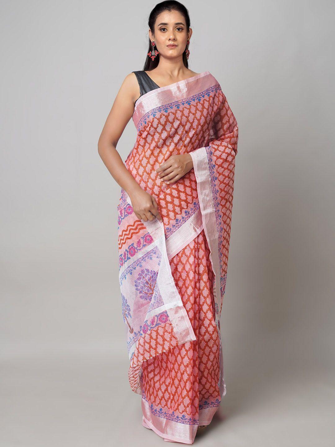 unnati silks orange & blue ethnic motifs zari pure cotton kota saree