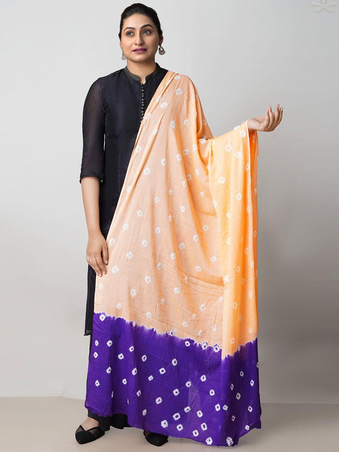 unnati silks orange & purple printed pure cotton bandhani dupatta