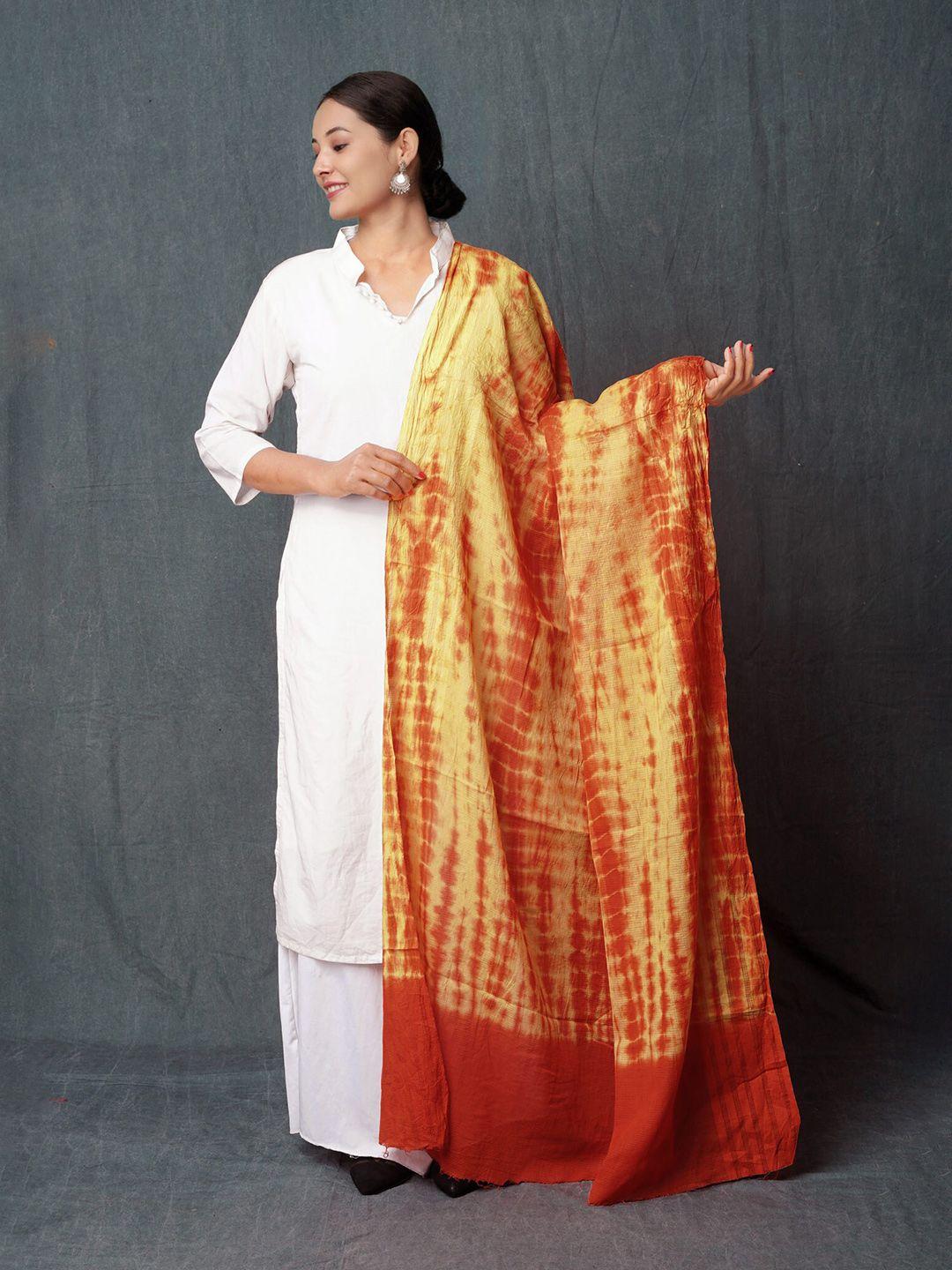 unnati silks orange printed pure cotton tie and dye dupatta