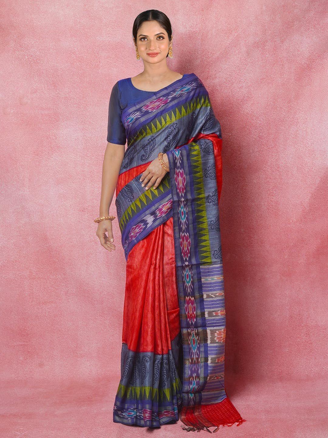 unnati silks paisley printed pure silk tussar saree