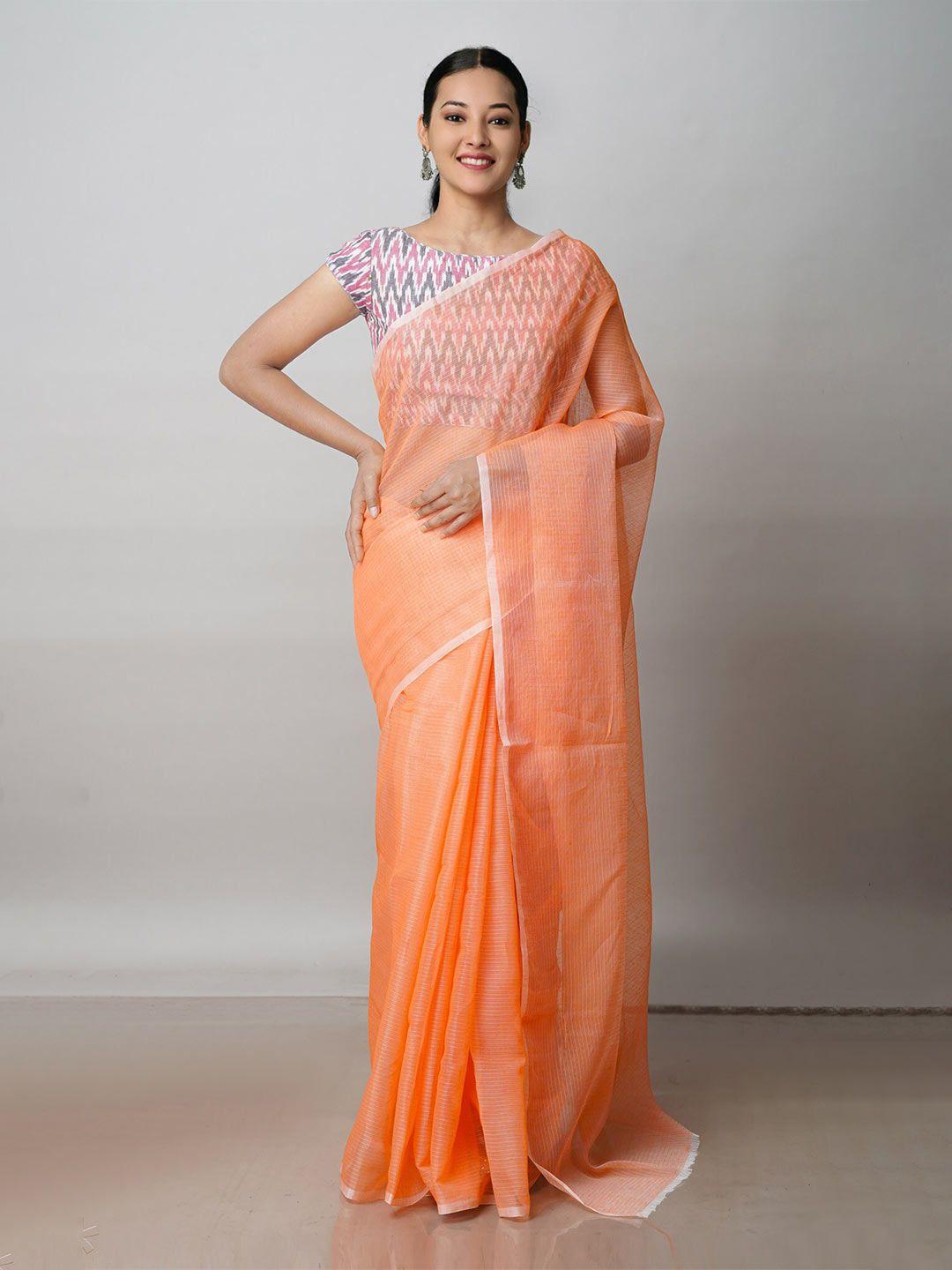 unnati silks peach-coloured & silver-toned pure cotton handloom kota saree