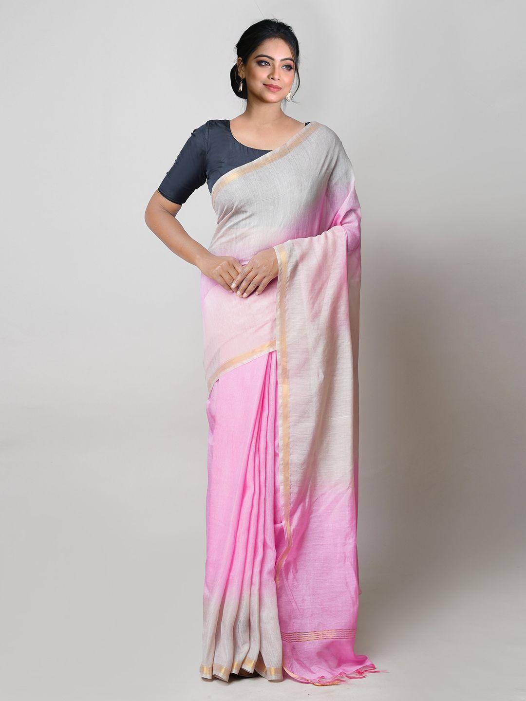 unnati silks pink & gold-toned ombre zari silk cotton chanderi saree